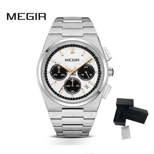 MEGIR Men's Business Watches Original Analogue Quartz Wrist Watch Luminous 5ATM Waterproof Steel Large Dial Clock Reloj Hombre